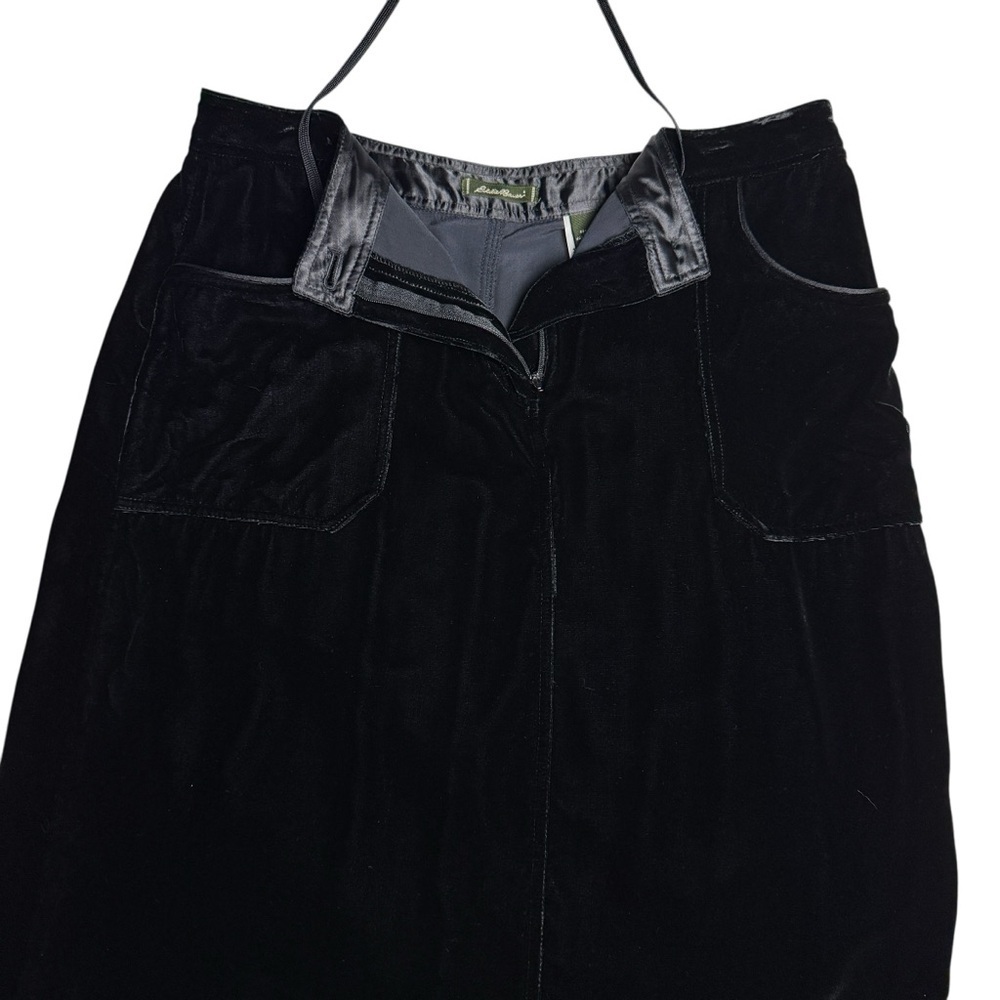 VTG 90s Eddie Bauer Women’s Silk Blend Velvet Maxi Skirt Black SZ 12 Pockets - Picture 9 of 11